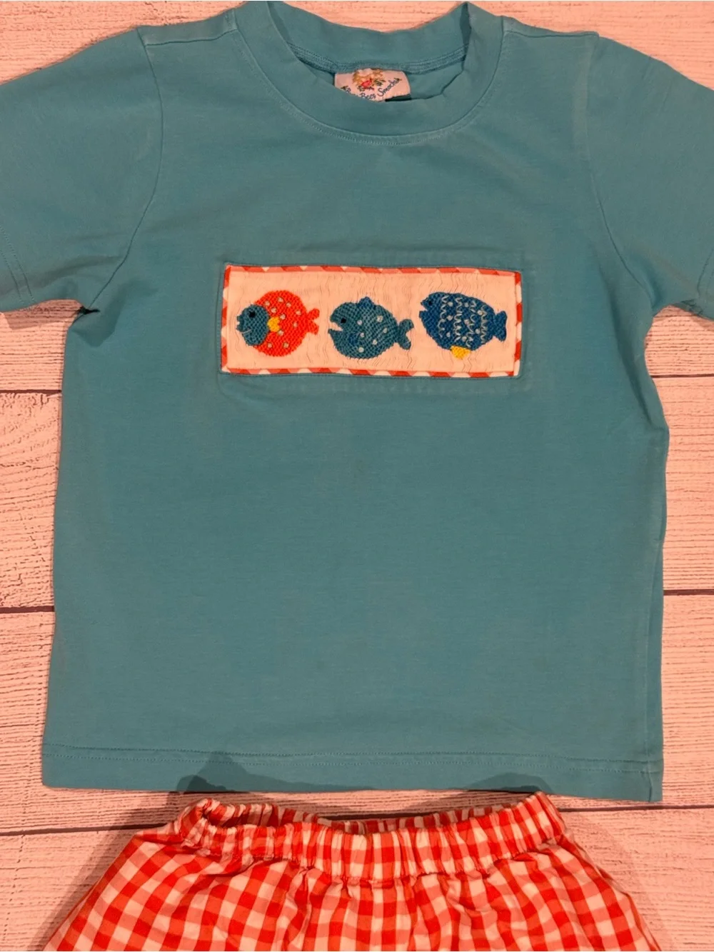 EUC 4T Fish Smocking outfit by Busy Bees Smocks